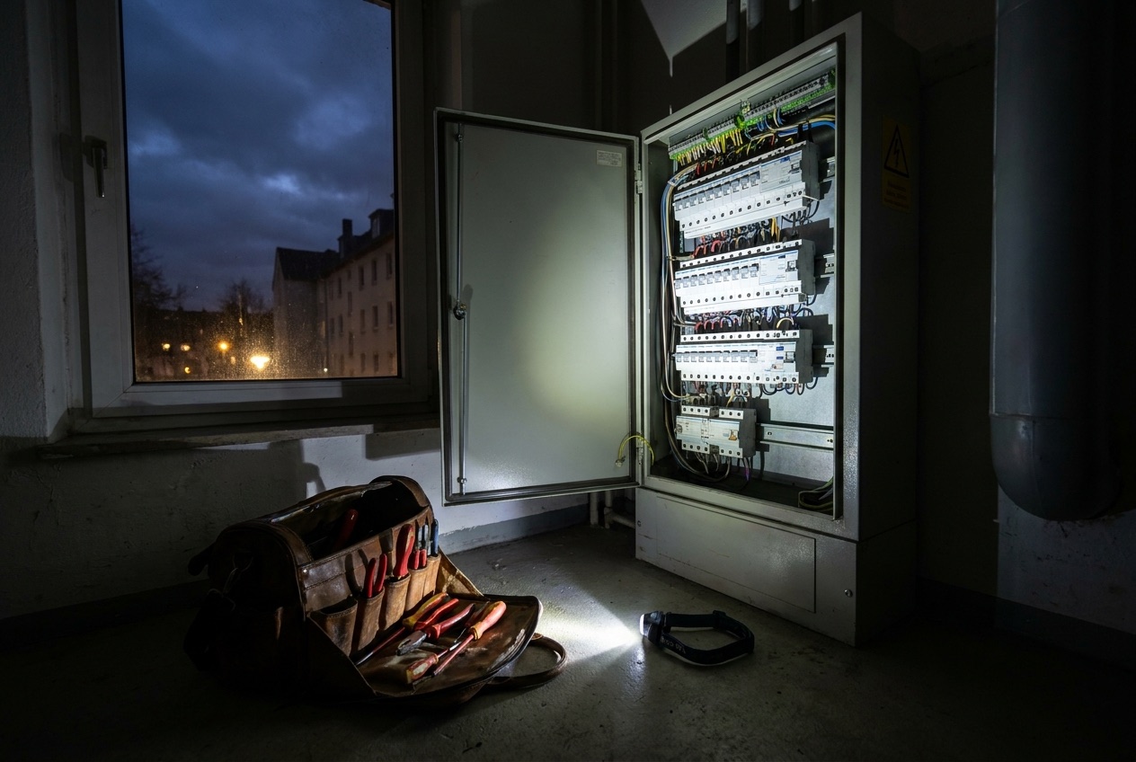 NexVolt Elektriker im Notdienst-Einsatz an einem Verteiler in Deutschland